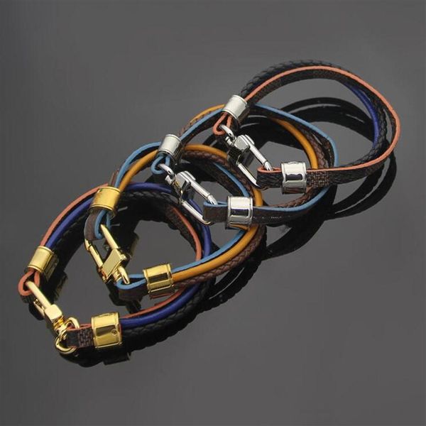 

fashion brand named bracelets lady three deck prints flower leather cord bracelet bangle with 18k gold v letter metal accessories209n, Black