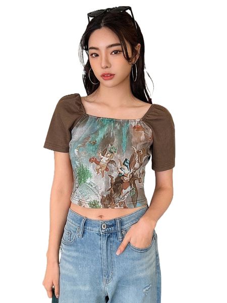 

dazy angel print raglan sleeve crop tee v5c5#, White