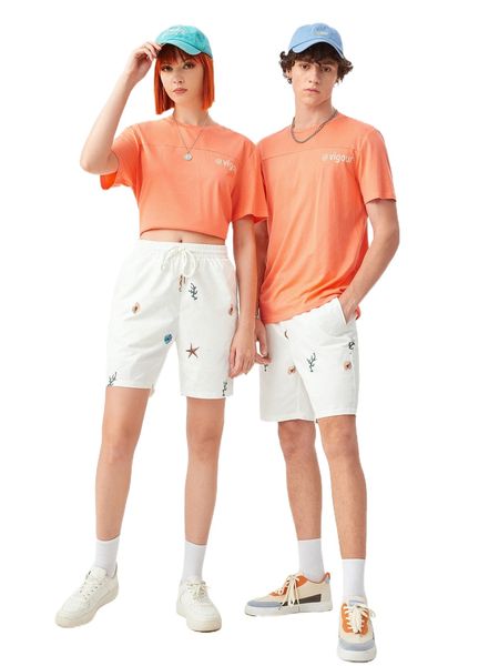 

1pc starfish & shell print shorts f2do#, White;black