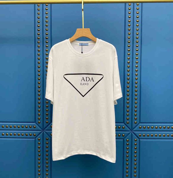 

european and american high-quality 2022 new pra cotton t-shirt triangle logo letter printing short-sleeved men's and women's loose, White;black