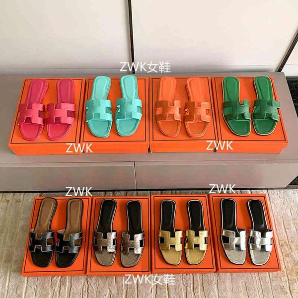 

sandals women slippers 2022 oran flop letter classic leater outer flat casual shoes, Black