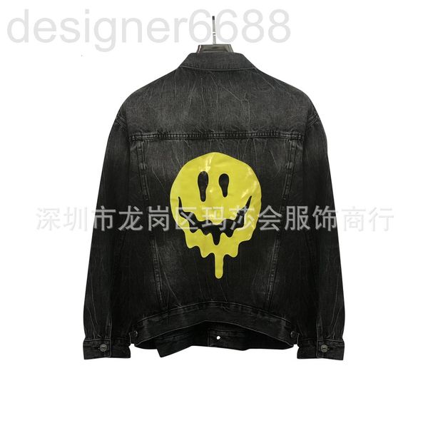 

women's jackets designer autumn and winter b family printing dissolves smiling faces grimaces cowboy coat loose old washed men's w, Black;brown