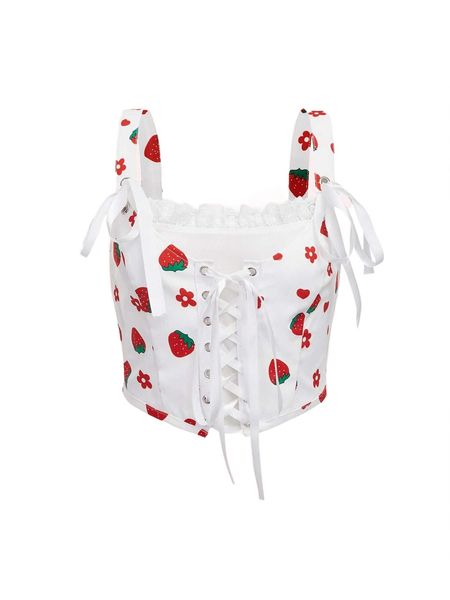 

mod strawberry and floral print lace up cami 96fq#, White