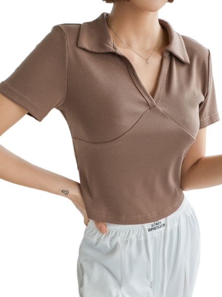 

dazy rib-knit collar crop tee f1xp#, White