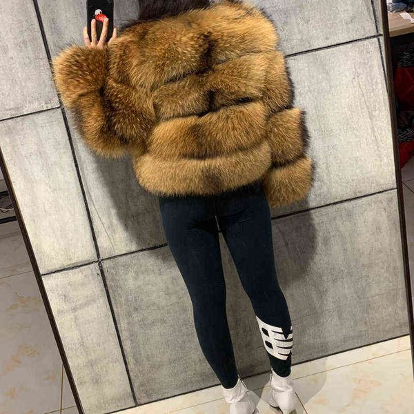 2021 neue Casaco Feminino Winter Gefälschte Waschbären Pelz Frauen Flauschigen Faux Braun Dicke Warme Oberbekleidung Mode Mantel J220719