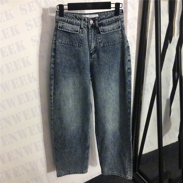 Pantaloni jeans a gamba larga da donna alla moda Pantaloni in denim con lettera ricamata di design Pantaloni da donna di alta qualità Jean Abbigliamento quattro stagioni