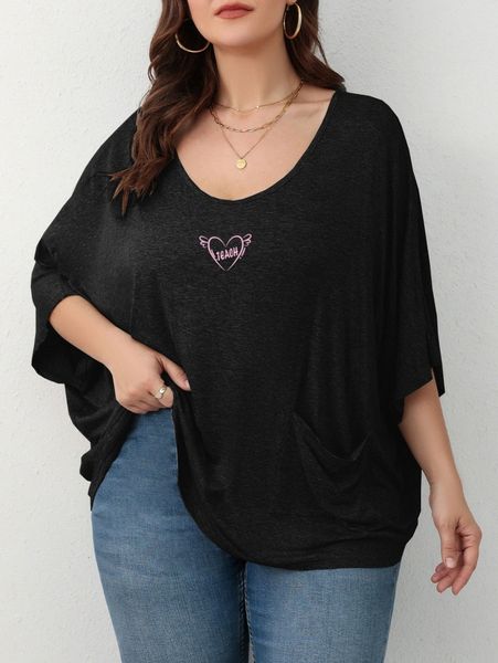 

plus patched pocket batwing sleeve tee 50b6#, Black