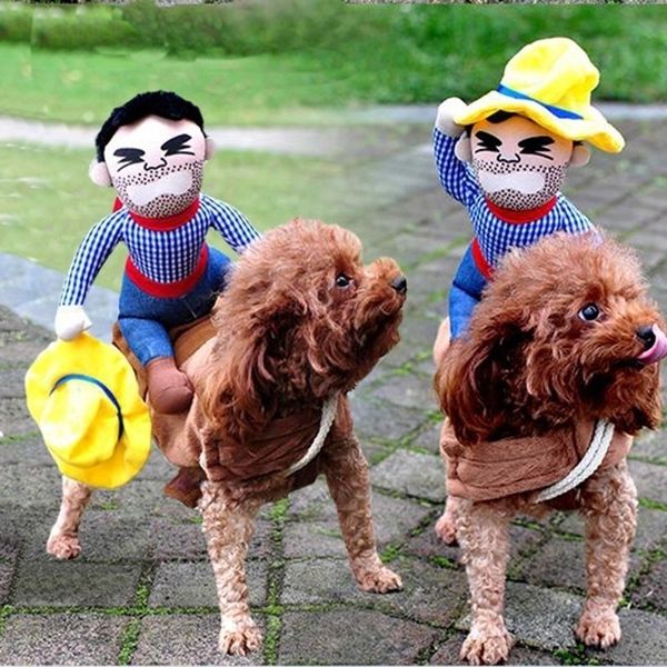 Divertente animale domestico Equitazione Costume per cani Rider Travestirsi Abiti da festa di Halloween per cani Gatti adatti alle razze piccole e grandi Y200917