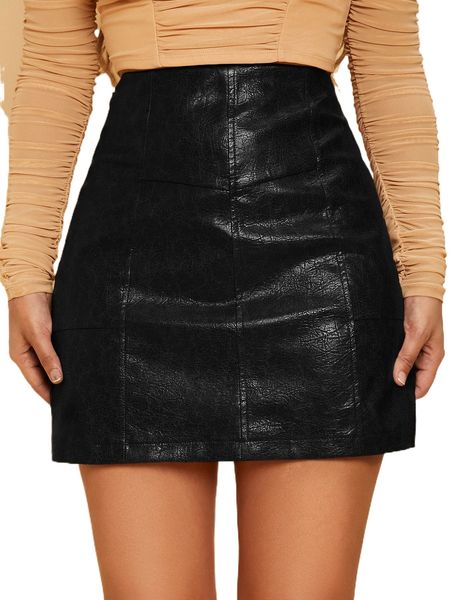 

bae zipper side pu leather skirt k4hh#, Black