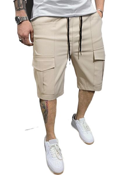 

men drawstring waist flap pocket cargo shorts i8rv#, White;black