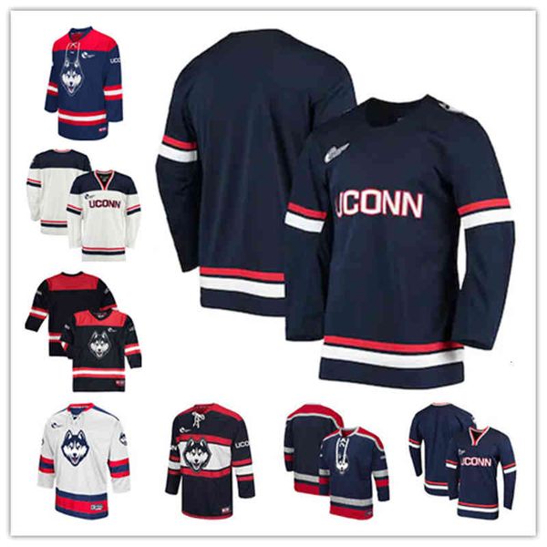 Xflsp 2022 College UCONN Huskies genähtes College-Hockey-Trikot 1 Ryan Keane 2 Yan Kuznetsov 3 Adam Karashik 4 Roman Kinal 5 Eric Linell 6 Ryan