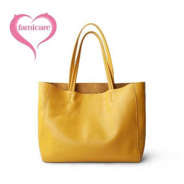 Borsa di lusso donna casual tote femminile femmina limone giallo moda borse a spalla signora bowhide in vera pelle spalla shopping bag 220326