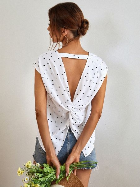 

confetti heart print twist back dolman sleeve blouse j0wt#, White