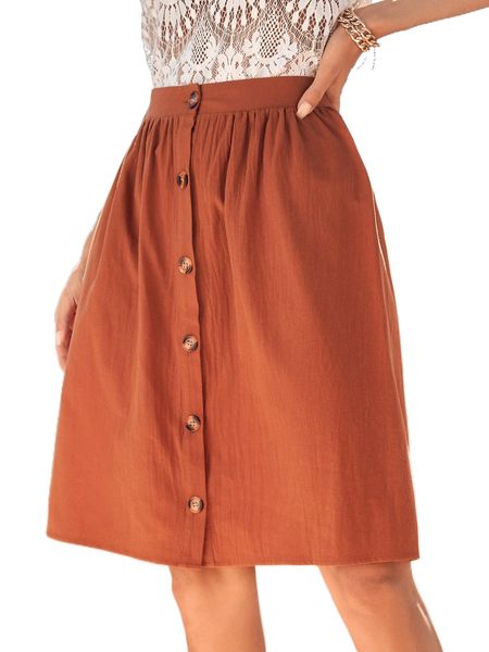 

high waist single breasted skirt q4up#, Black