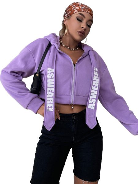 

glamaker letter drape drop shoulder crop hoodie r7sy#, Black