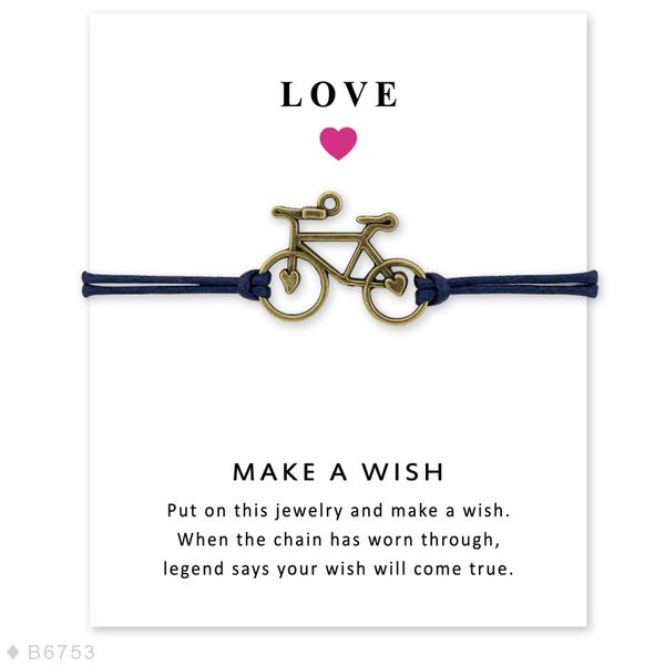 Bicicleta bicicleta charme cartão braceletes bronze jóias luz marrom azul cordas mulheres homens menino menino presente de natal