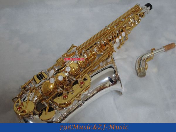 

silver body and gold lacquer alto saxophone sax eb high f# saxofon new case