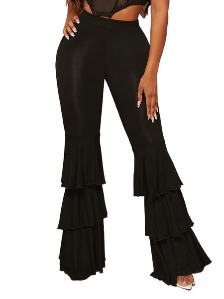 

sxy high waist layered hem flare leg pants m6sc#, Black;white
