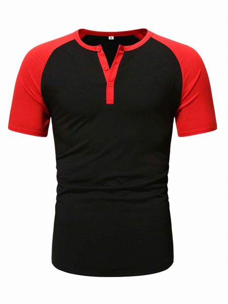 

men contrast raglan sleeve quarter button tee a2g5#, White;black