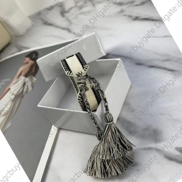 

brand fabric bracelet box women cotton jewelry letter signature handmade embroidery bracelet bangle tassel lace-up with, Black