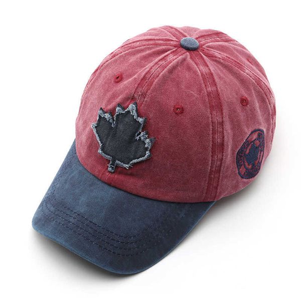 

canada large maple leaf embroidered female baseball cap vintage washed cotton caps outdoor sports fishing hats, Blue;gray