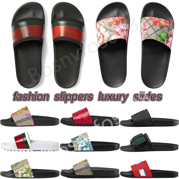 

luxury slippers slides designer shoes sandals men women slide with correct flowers printing leather original box dust bag fashion platform o, Black