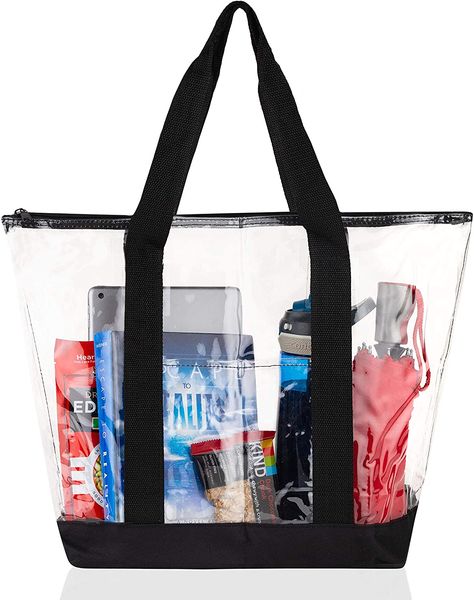 Stilvolle große transparente Tragetaschen, transparente Schulterhandtaschen, Geldbörsen, PVC-Stadiontasche mit Reißverschluss, Einheitsgröße, Schwarz