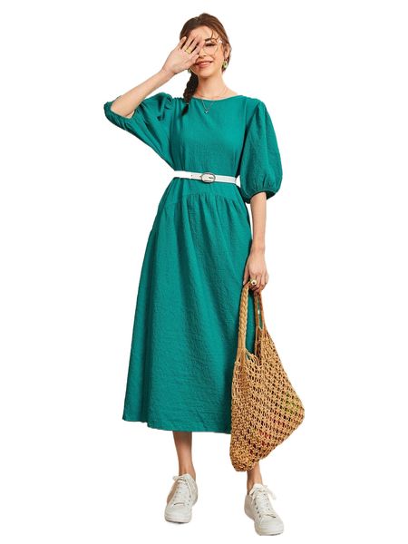 

x iman troye bishop sleeve self belted dress j6um#, Black;gray