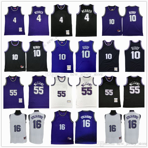 

4 chris webber mitchell and ness basketball mike bibby jerseys retro stitched peja stojakovic jason williams 1998-99 black purple 2001-02 wh, Black;red