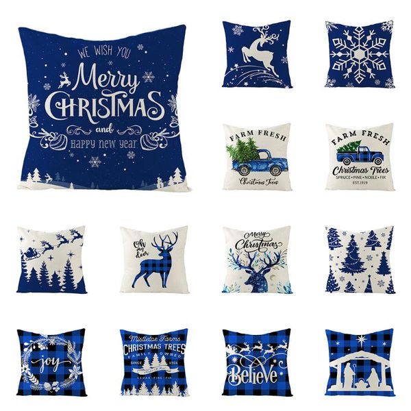 Kissen/dekoratives Kissen blau Weihnachts -Dekorationskissen -Cover für Bürosofa Hülle Weihnachtsfeier Wurf 45x45 cm