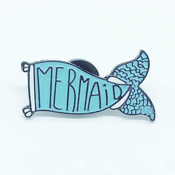 

creative popular blue fishtail mermaid brooches for women letter enamel badges alloy pin cartoon jewelry anti-glare clothes accessories, Gray