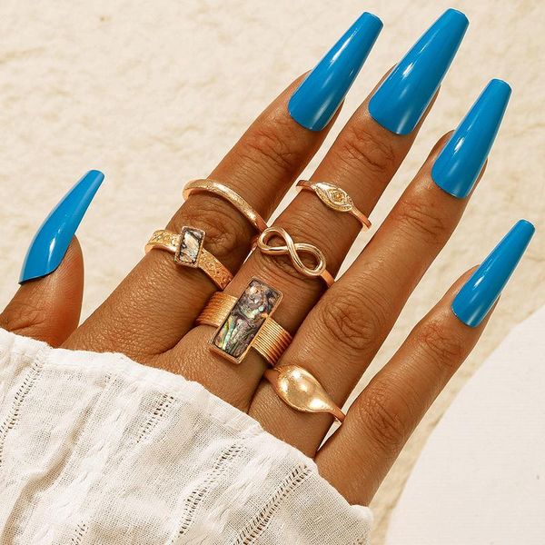 

cluster rings 6pcs/sets boho eye ring sets for women colorful opal stone hollow gometric party jewelry accessories anillo 18560, Golden;silver
