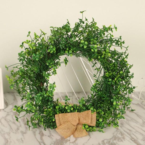 Flores decorativas grinaldas grinaldas verdes Artifical Four Clover Garland pendurada para a decoração da porta da casa Decoration Decoration