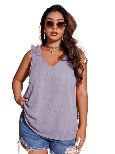 

swiss dot ruffle trim sleeveless blouse b5wd#, Black