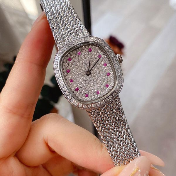 

fashion ladies fashion watch quartz movement silver strap diamond dial unique vintage style watches gift for women 29.6 26.6mm montre de lux, Slivery;brown