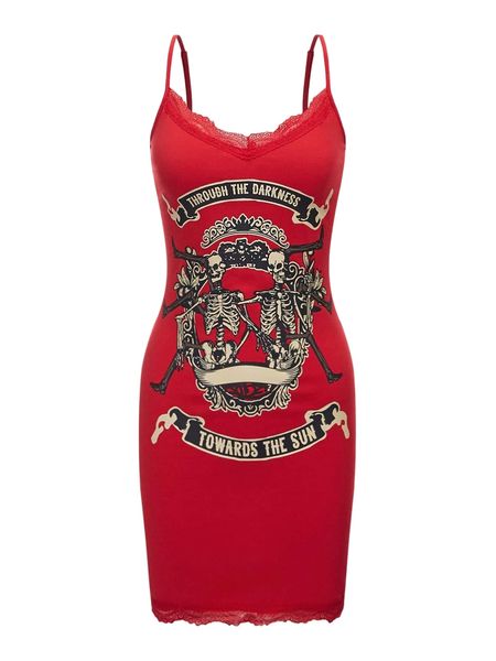 

skeleton & slogan graphic bodycon dress r76s#, Black;gray
