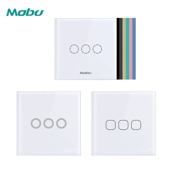 MOBU Luxury Wall Touch Switch Sensor Eu Standard Light Power Crystal Decoration Glass 3Gang 1way T200605