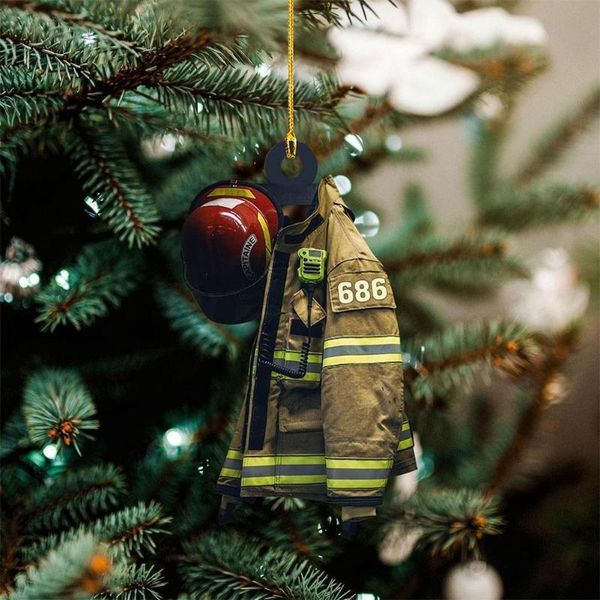 Decorazioni interne Ciondolo specchietto retrovisore per auto Cappotto personalizzato per pompiere Ornamenti appesi Auto Albero di Natale Borsa da festa Regalo Interno