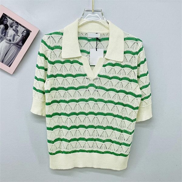 

women's knits & tees 22 summer wave stripe hollowed out v-neck knitted fashion leisure college style small fresh female vr04, White
