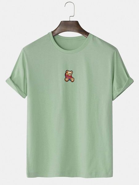 

men cartoon bear embroidered tee 59oz#, White;black