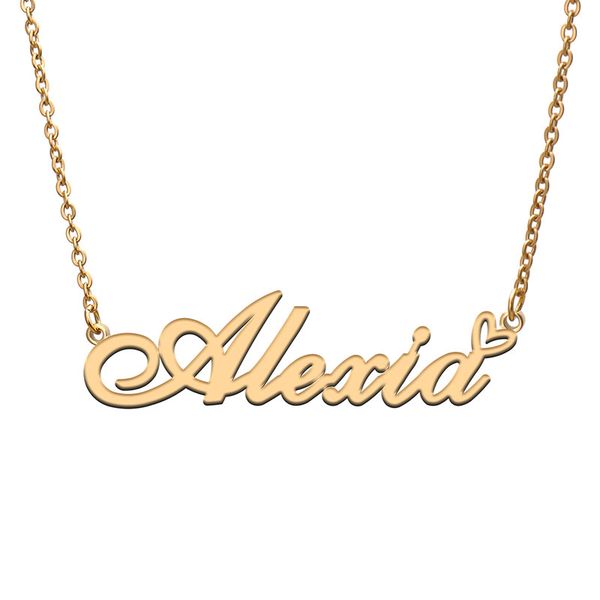 

alexia name necklaces for women love heart gold nameplate pendant girl stainless steel nameplated girlfriend birthday christmas statement je, Silver
