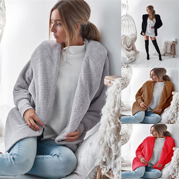 

women's wool & blends women's jacket plush hooded loose cardigan crf5, Black