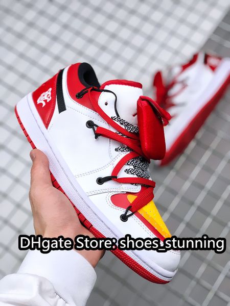 

shoes jumpman 1s low 1 chicago tiger white red mens basketball shoes skatebording outdoor sneakers come with original box