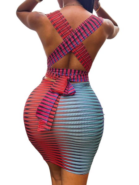 

sxy random geo print crisscross tie back bodycon dress q3gk#, Black;gray