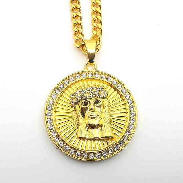 

fashion jewelry jesus halo face portrait necklace men's hip hop pendant, Silver