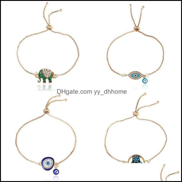 

charm bracelets jewelry fashion enamel good luck elephant for women hamsa hand love letter turkey blue evil eye gold chains bangle jewely 81, Golden;silver