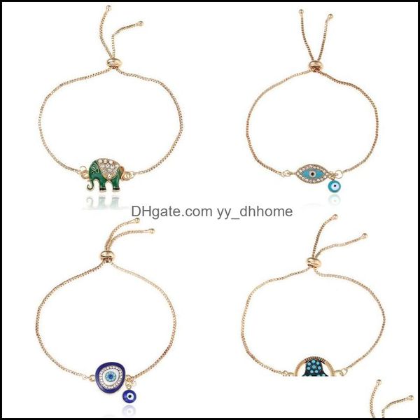 Charm Armbänder Schmuck Mode Emaille Viel Glück Elefant Für Frauen Hamsa Hand Liebesbrief Türkei Blau Evil Eye Gold Ketten Armreif Jewely 81