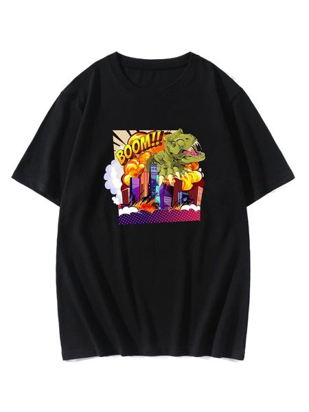 

romwe guys dinosaur print tee c6ar#, White;black
