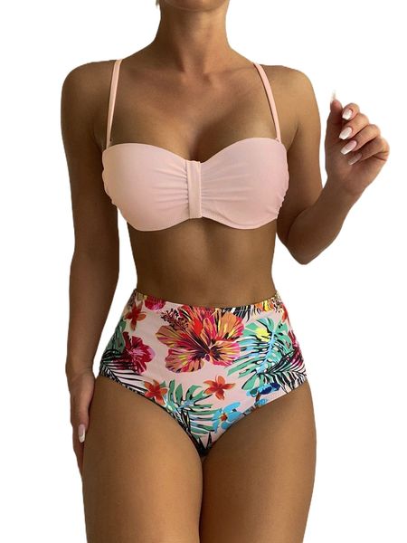 

tropical print push up high waisted bikini swimsuit l8fs#, White;black