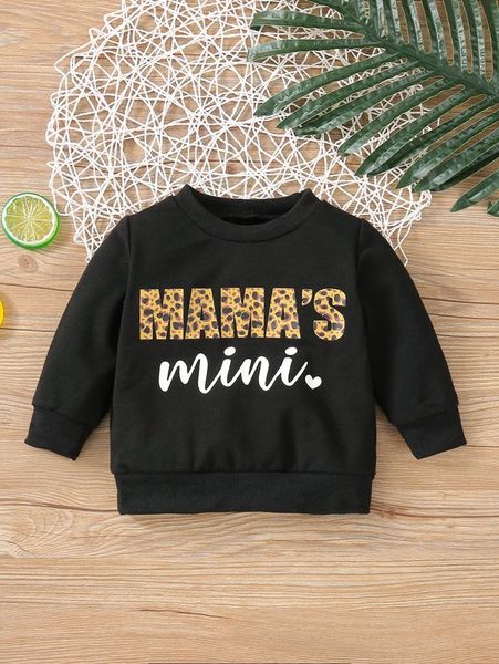 

baby leopard letter graphic pullover she, Black